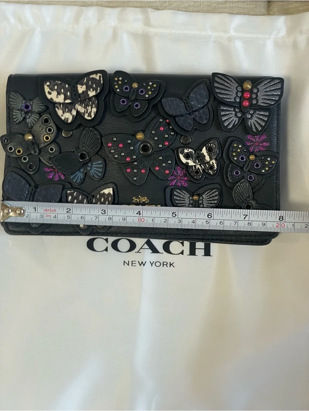 Coach 1941 Callie Foldover Chain Crossbody Bag Butterfly Applique Clutch Black